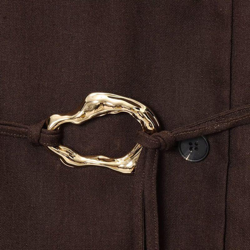 Kaslead New Women clothes Western Style Fashion Gold Buckle Decoration Top Casual Trousers Set