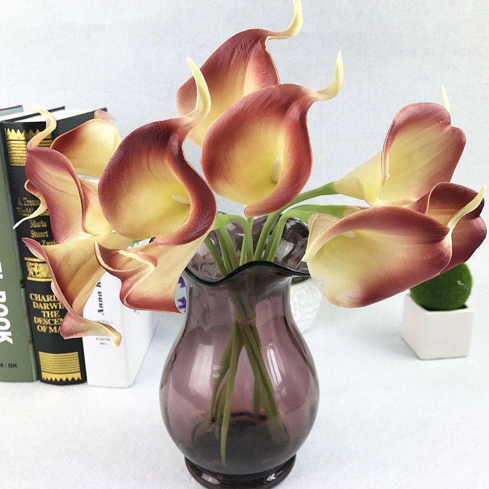 10Pcs Artificial Flowers Real Touch Calla Lily Lifelike Fake Calla Lily Wedding Bouquet