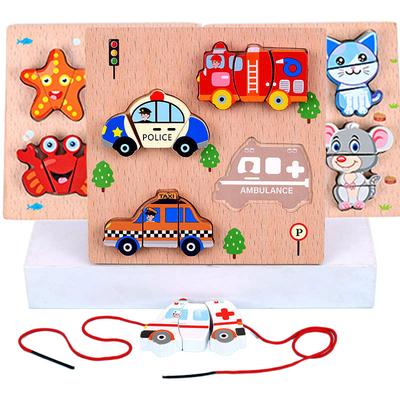 Children Stringing Play Toy Educational Wooden Traffic Animal Ocean Memory Match Game for Montessori Intelligence Toys TMZ