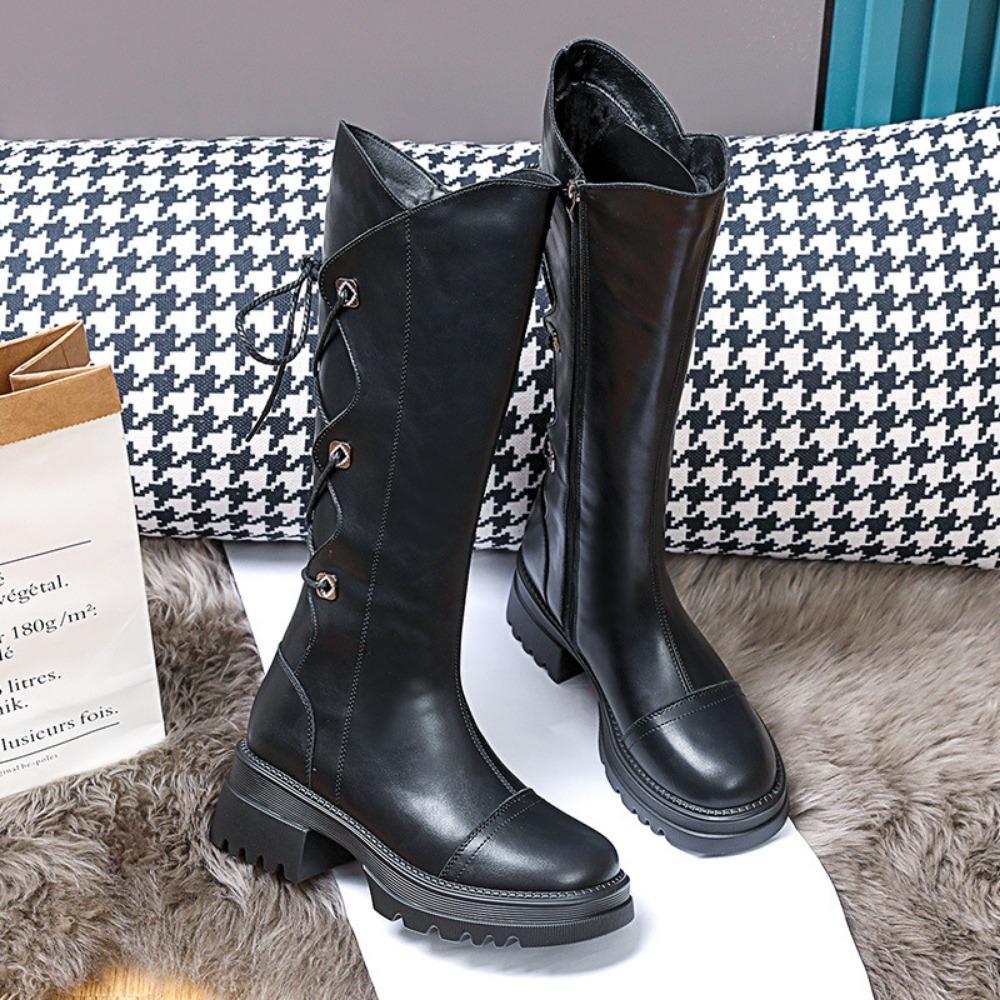 Женские осенне-зимние сапоги в рыцарском стиле в британском стиле на толстой подошве 39 — фото 3