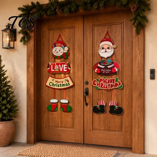 Christmas Home Atmosphere Decor 1 Pair Hanging Banner Porch Sign, Merry Snowman Santa Claus Indoor Corridor Penguin Pattern Backdrop for Front