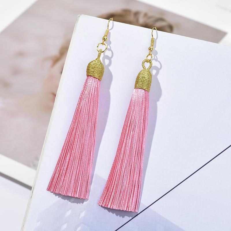 Fashion Tassel Earrings Women Silk Fabric Gold Color Rope Wrap Fringe Long Drop Dangle Earings For Girls Bohemia Wedding Jewelry