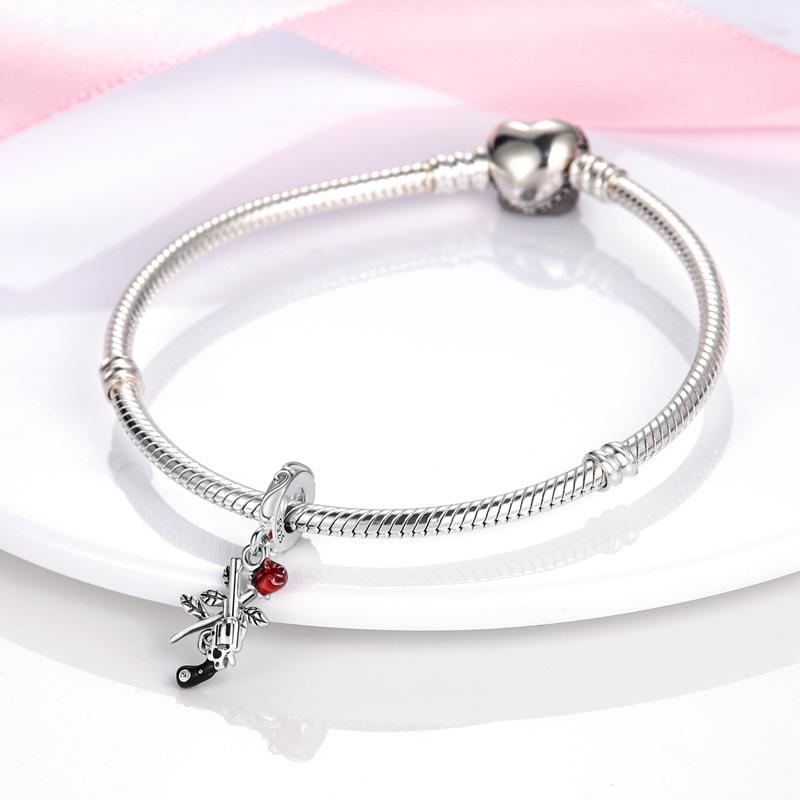 Charms Plata Bounty Hunter Rose And Revolver Pendants Fit Original Bracelets Charms For Women Jewelry Diy Making Gifts