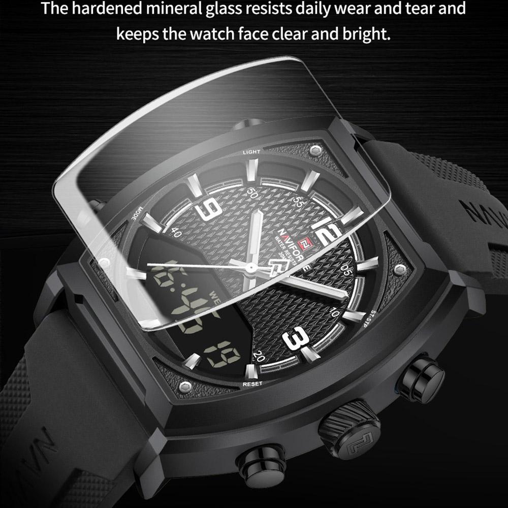 Naviforce Men's Quartz Digital Watch LCD Chronograph Date Luminous Hands 30m Waterproof Silica Strap Sports Outdoor Men's Wristwatch NF9242