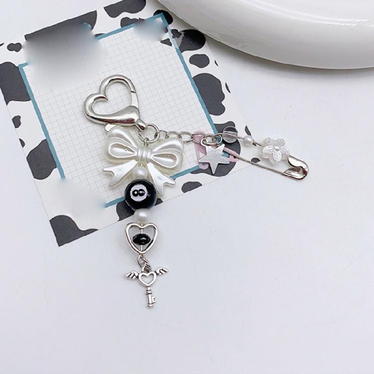 Sweet Bowknot Phone Chain Ornament Heart Beaded Cellphone Pendant Phone Lanyard