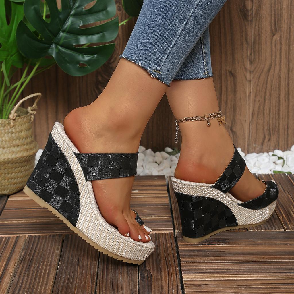 2025 Außenhandel neu dicksohliger Keilabsatz Muffinboden Zehenbedeckt mit Sandalen Römerstil