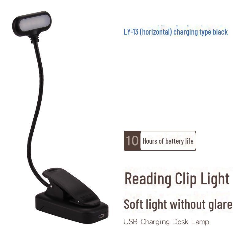 LED Desk Lamp with USB Charging, Eye Protection for Students, Bedside Dormitory Clip-On Reading Light with Adjustable Hose