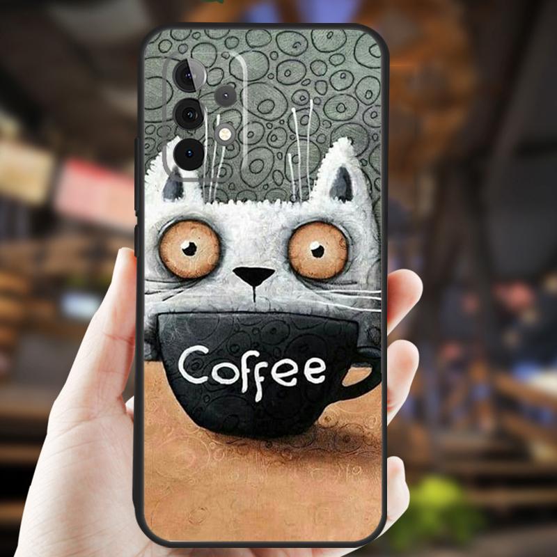 Cute Animal Cat Coffee Case For Samsung Galaxy A34 A06 A05 A32 A16 A55 A36 A26 A54 A14 A22 A52 A35 A15 A53 A13 A56
