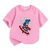 Kids Boys Girls 100% Cotton Short Sleeve O-neck T-shirt, Funny Cartoon Super Hero Captain Character Print Casual Comfortable Tees for Daily Wear Summe
