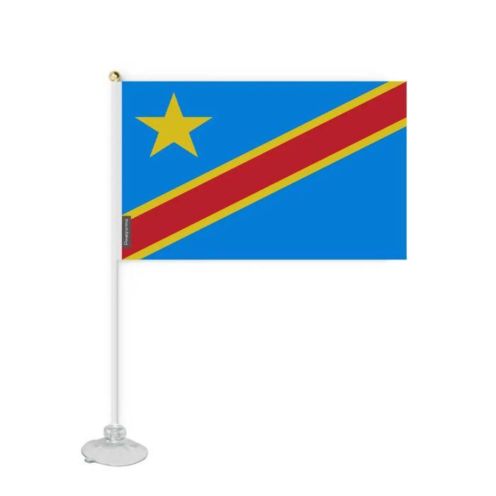 Drapeau - République Démocratique du Congo - 20 x 30 cm - Polyester - Ventouse incluse - Recto/verso