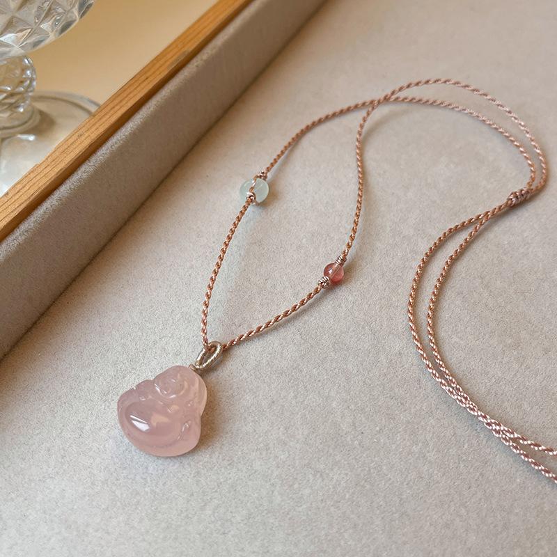 Natural Chalcedony Buddha Necklace Light Luxury New Chinese Collarbone Chain Temperament Sweet Versatile Jewelry