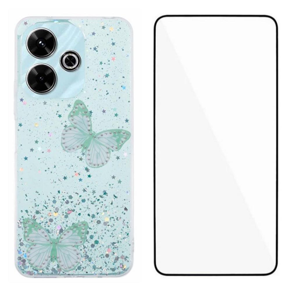 WANLONFENG AW Series for Xiaomi Redmi 13 5G/4G Case with Screen Film TPU Phone Cover PVC Butterfly Epoxy