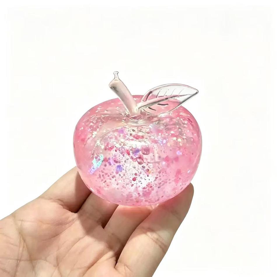 Manzana Transparente con Purpurina Squishy Bola para Alivio del Estrés, Juguete Sensorial Fidget Suave, Juguete de Apretar de Rebote Lento, Popular Regalo de Navidad