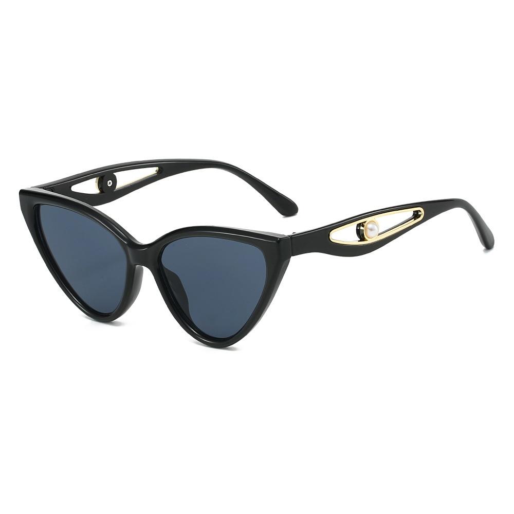 

New Luxury Multi Color Gradient Cat Eye Women Sunglasses Personality Hollow Pearl Decoration Design Trendy Men Sun Glasses Uv400 as picture