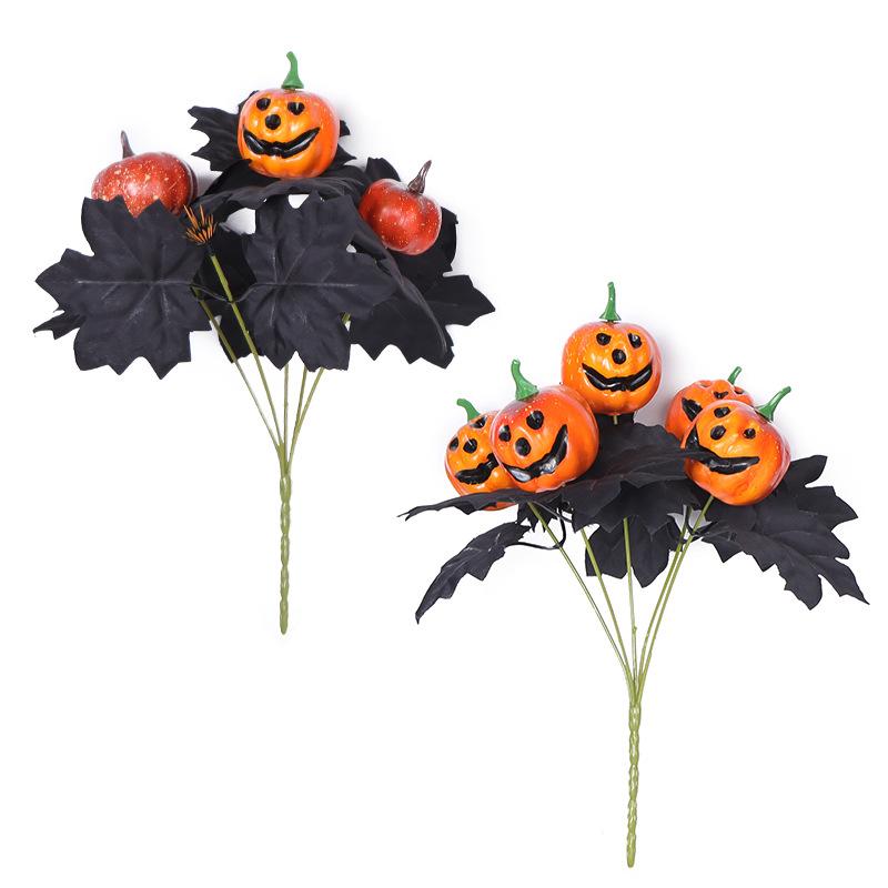 Simulated Pumpkin Maple Leaf Bundle Halloween DIY Decoration Creative Design Ornament Party Outdoor Black Branches Leaves