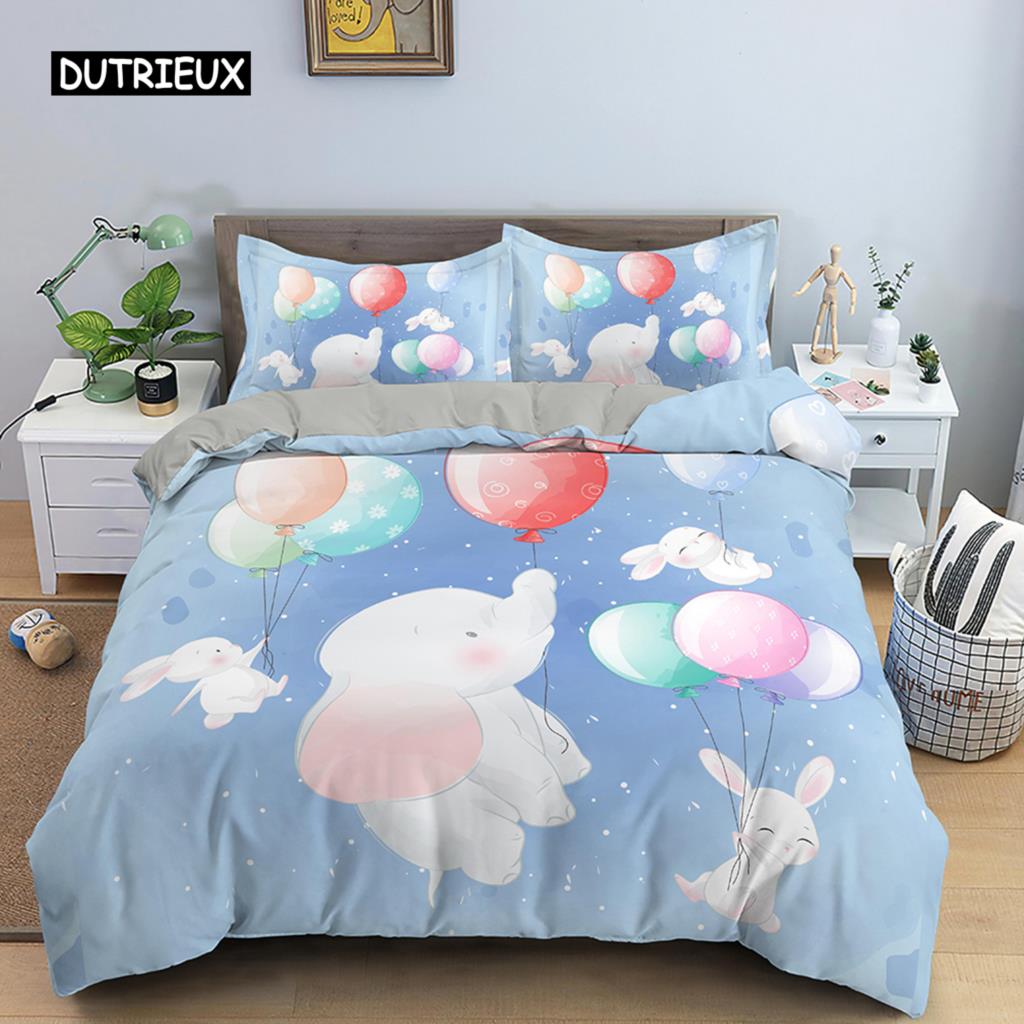 Bettbezug-Set mit Cartoon-Tiermotiv, für Kinder, Löwe, Nilpferd, Giraffe, Muster, Bettwäsche-Set aus Polyester, Einzel-, Zwillings-, Queen-Size- und King-Size-Bettbezug