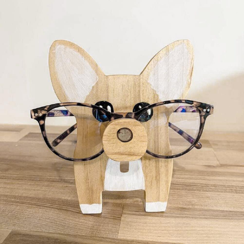 Corgi Glasögonställ Träprydnader Julklapp Skrivbordsdekoration Konstverk Vardagsrum