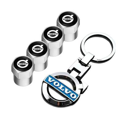 Tapa de Válvula de Rueda de Neumático de Coche + Anillo de Llavero de Metal para Llave de Coche para V50 XC60 V40 XC90 S60 XC40 V60 V70 S90 Olestar AWD T6