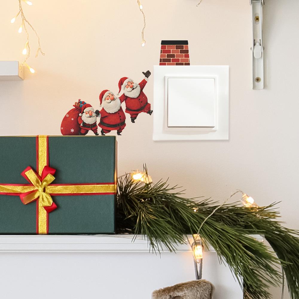 Cartoon Santa Claus Home Background Switch Decorative Stickers Giving Gifts