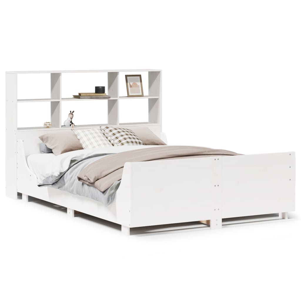 Solid Wood Bed with Shelf Without Mattress White 160x200 cm