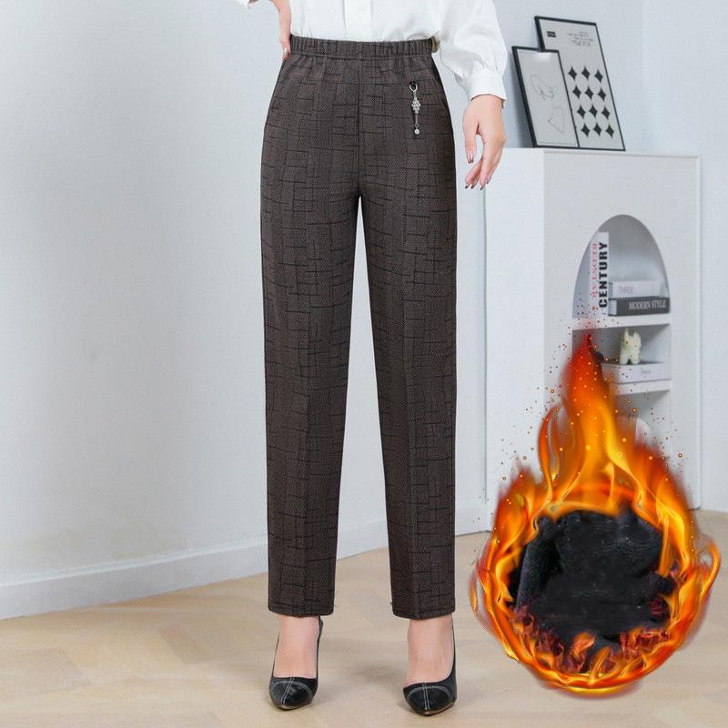 Autumn Winter Fleece Waist Stripe Straight Leg Pants Loose Female Straight Pant