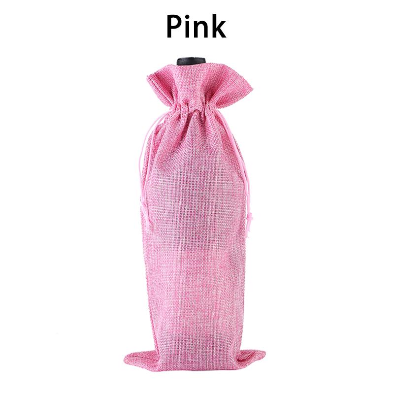 1Pcs Table Ornaments Red Wine Bottle Cover Drawstring Burlap Bag Packaging Portable Gift