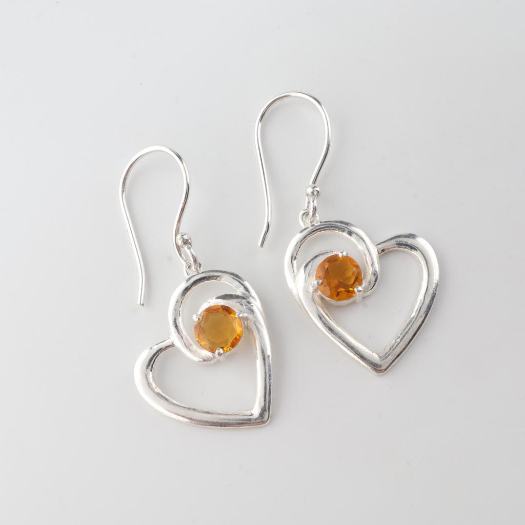 Natural Citrine Gemstone Silver Partywear Earring 1.5" 925 Sterling Silver Jewelry For Anniversary Gift Ce-21-8