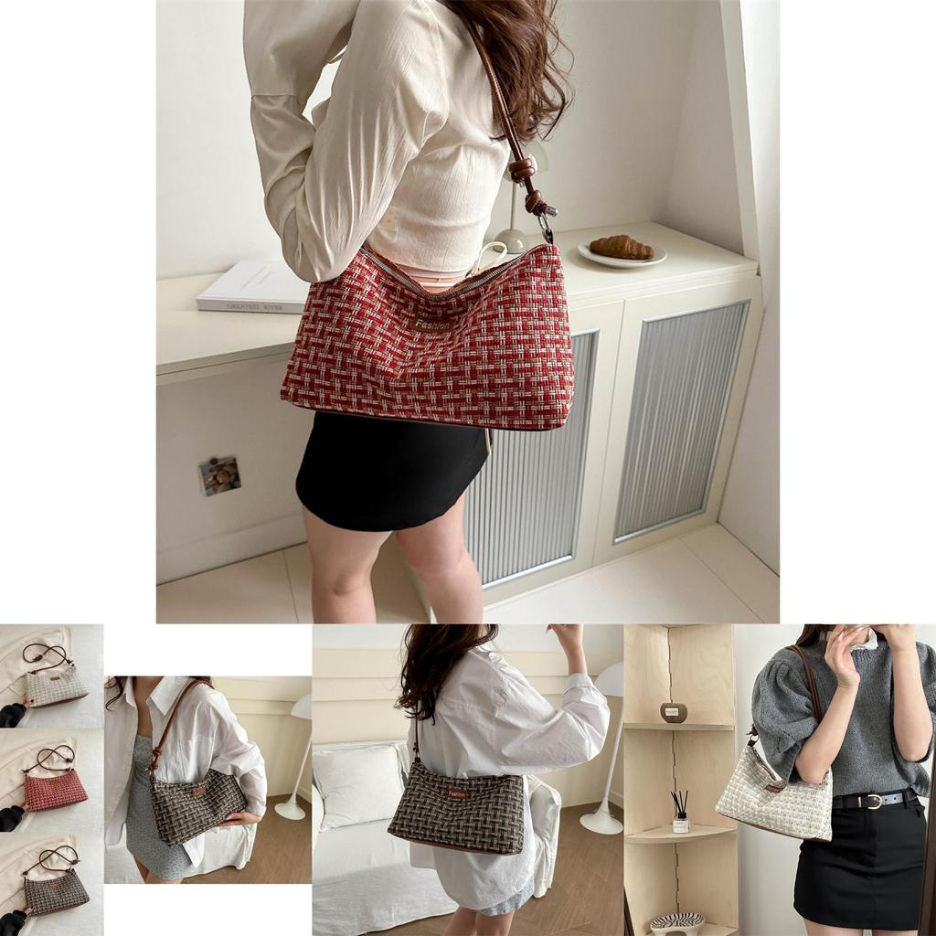 Stylish Retro Plaid Large Capacity Tote Bag For Women 2024 New Korean Trend