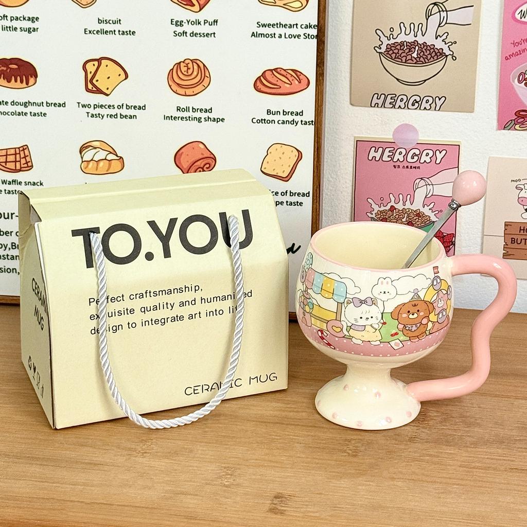 Cute Girl Goblet Cartoon Mug Ceramic Water Cup Household High-value Coffee Cup Good-looking Birthday Gift