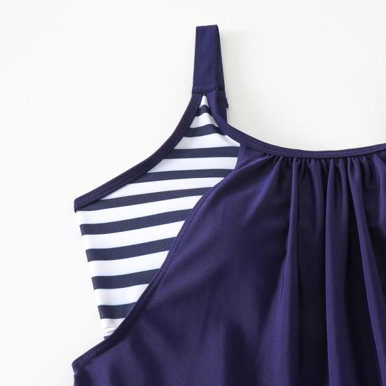 2 Pcs/Set Women Swimsuit Striped Vest with Chest Pads Elastic Waist Shorts Set Hot Spring Bathing Suit Quick-Drying Summer Beachwear