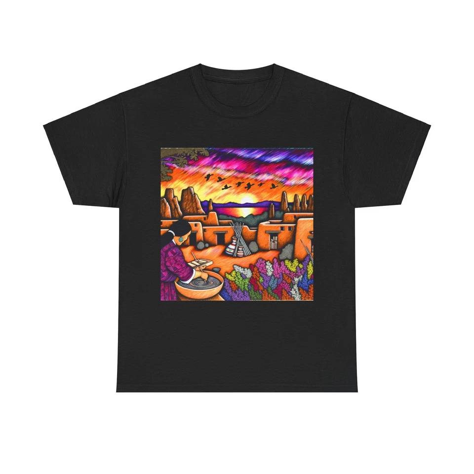 Unisex Adult T Shirt Southwestern Art Pueblo Pottery Sunset Scene S