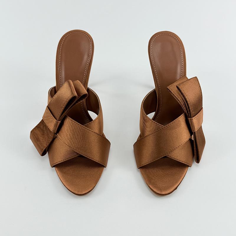 Sandales d'été pour femmes 2025 à lanières croisées et nœud papillon à talons hauts - Sandales de style féerique