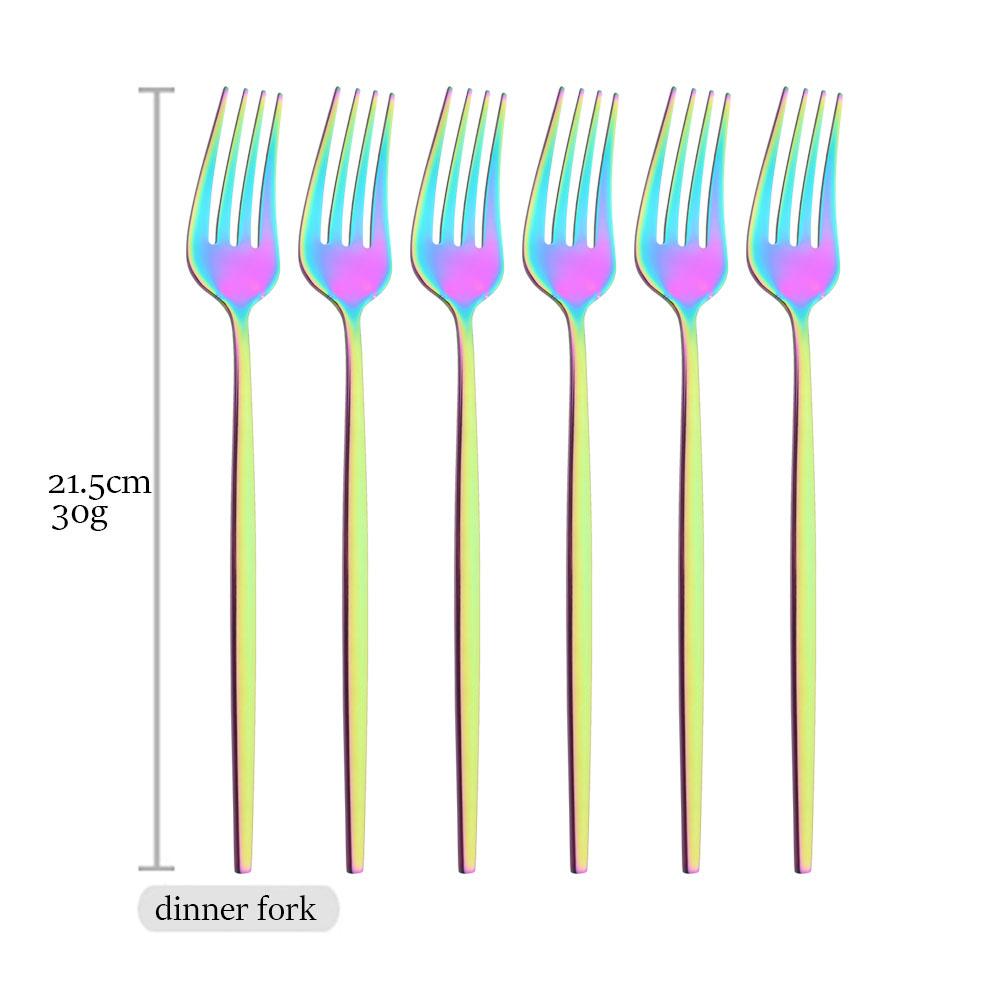 6Pcs Multicolor Cutlery Set Fork Knife Spoon Flatware Stainless Steel Dinnerware Set Long Ice Spoon Kitchen Tableware Set