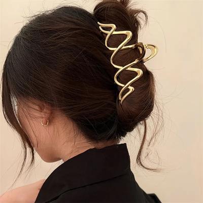Elegante geometrische Welle Metall Gold Silber Haar Klaue Clip für Frauen Zubehör große Punk Krabben Kiefer Klemmen Haargriff Kopfschmuck 2023
