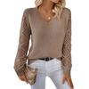 Women S Round Neck Long Sleeve Solid Knit Top Hollow Out