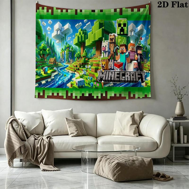 Mine World Building Wall Tapestry Aesthetic Wall Hanging Printed Fabric Blanket Decorative Tapestries for Bedroom Living Room Home Decor
