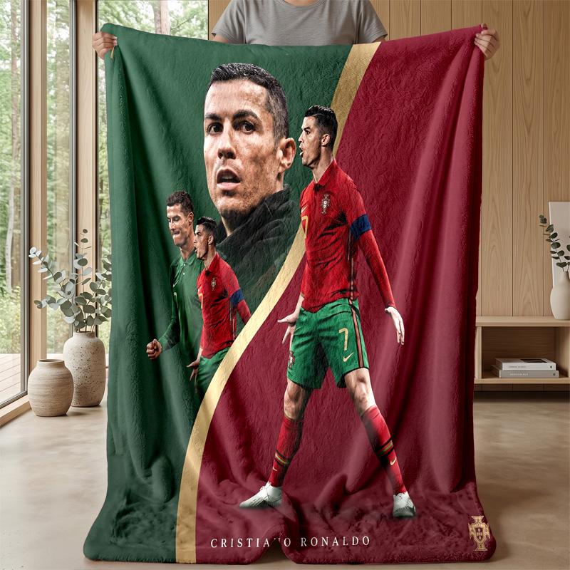 Cristiano Ronaldo Printed Flannel Blanket Skin Friendly Warm Decorative Throw for Indoor Couch Bed Daily Use