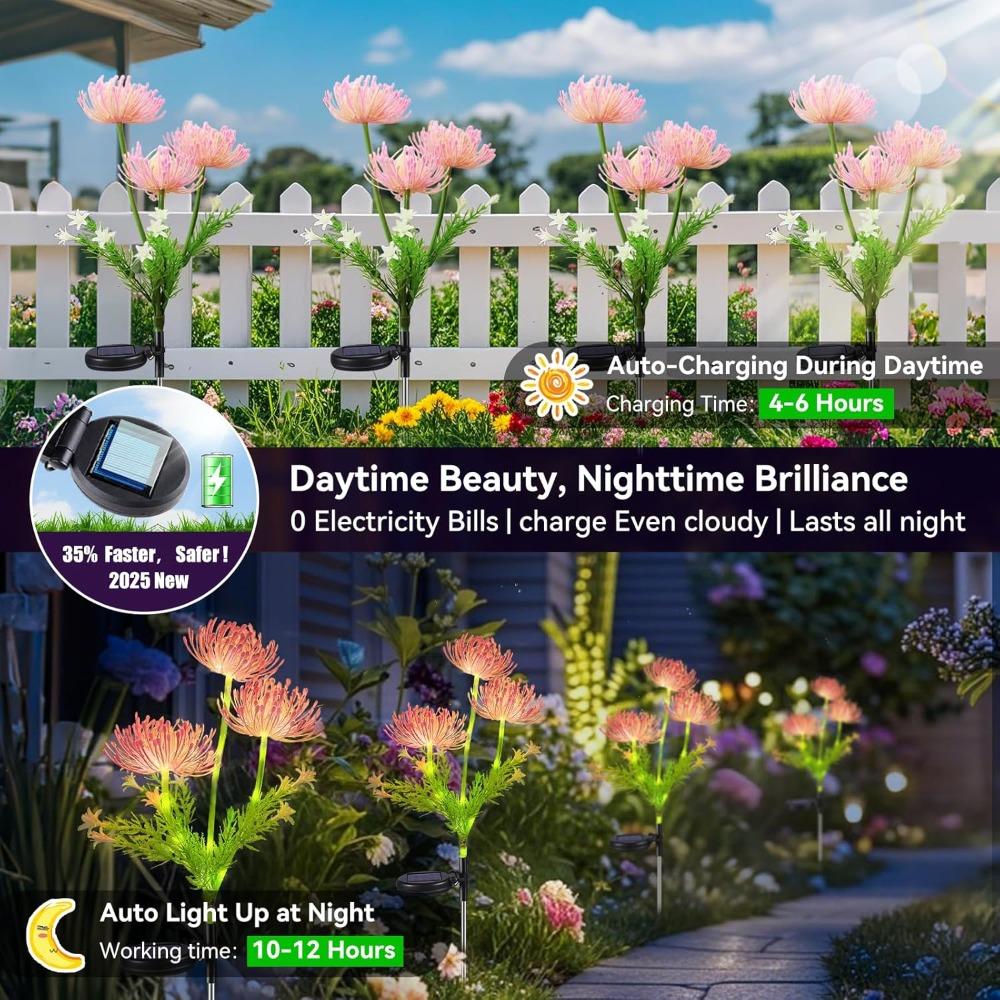 Solar Garden Lights Outdoor 3-Heads Realistic Flower Solar Stake Lights Auto On/Off Decorative Lamp for Yard Patio Lawn Pathway