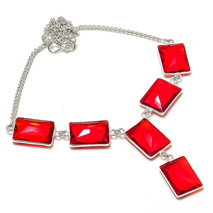 Натуральный гранат Мозамбика Камень Драгоценный 925 Пробы Серебро Ювелирное изделие Ожерелье 18  ASN-5945