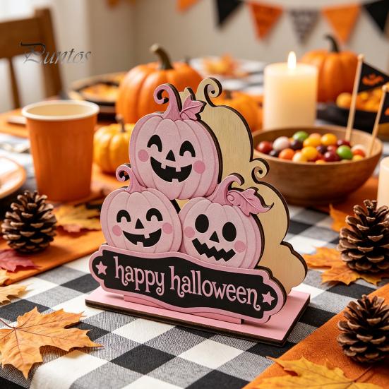 Stable Wooden Napkin Stand Halloween Holder, Cute Pastel Pumpkin Ghost Black Cat Tabletop Tissue Dispenser, Storage for Waterproof Decorative Kitchen