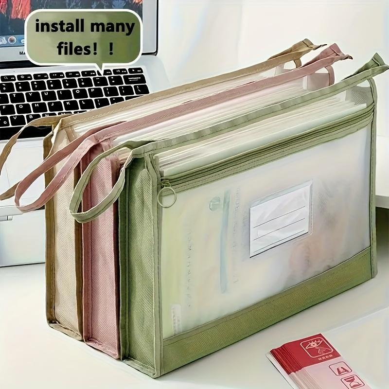 Large Capacity A4 Transparent Mesh File Storage, Double-Layer Zipper, Portable School Organization Pouch, Made of Polyester Material