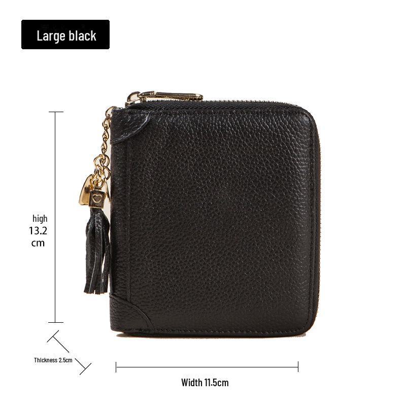 Women's RFID-Blocking Cowhide Card Holder with Zipper and Anti-Demagnetization for Credit Cards and Driver's License