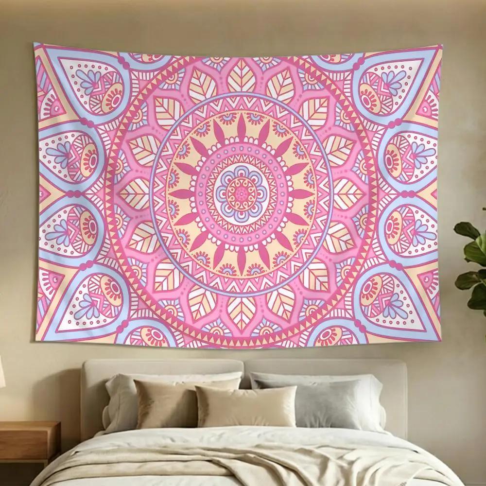 Casual Warm Daily Polychrome M-Mandala Flower Tapestry Washable Soft Tapestry Wall Hanging Decor for Living Home Room Bedroom