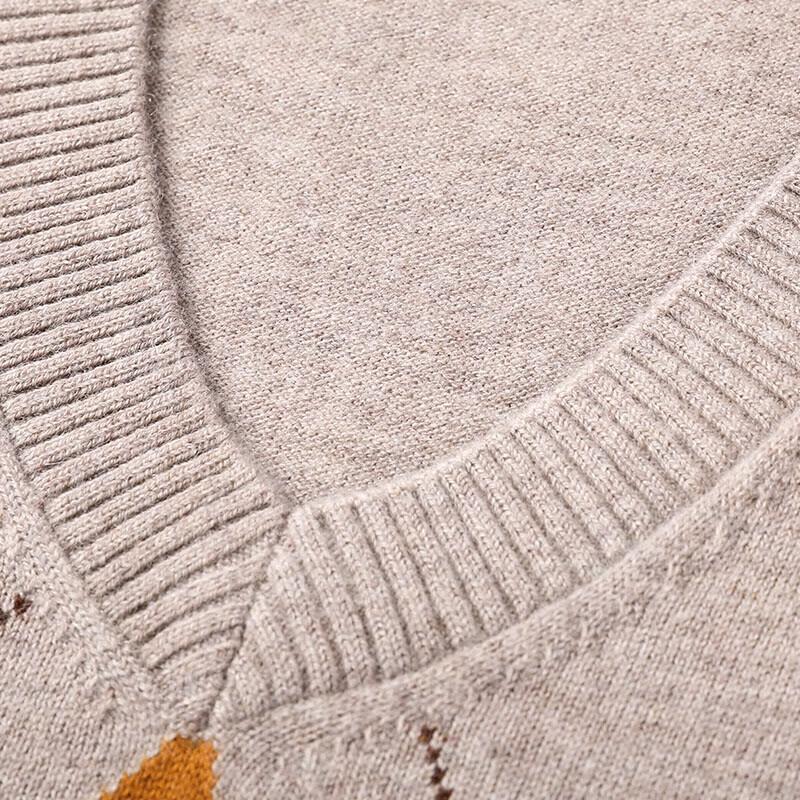 Hengyuanxiang Men's 100% Merino Wool V-Neck Knitted Vest