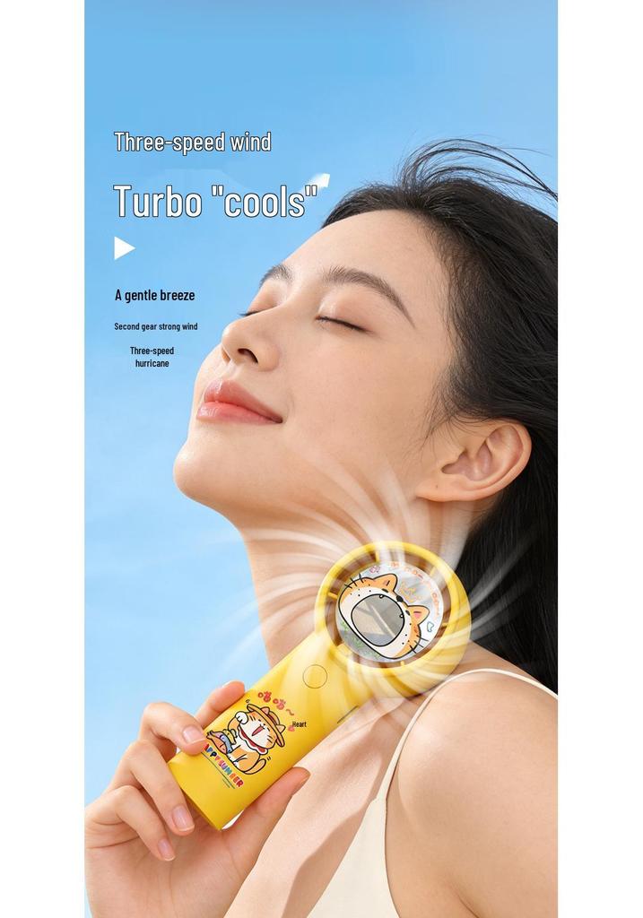 Turbo Handheld Mini USB Rechargeable Fan with Reflective Mirror for Desk, Travel, and Outdoors