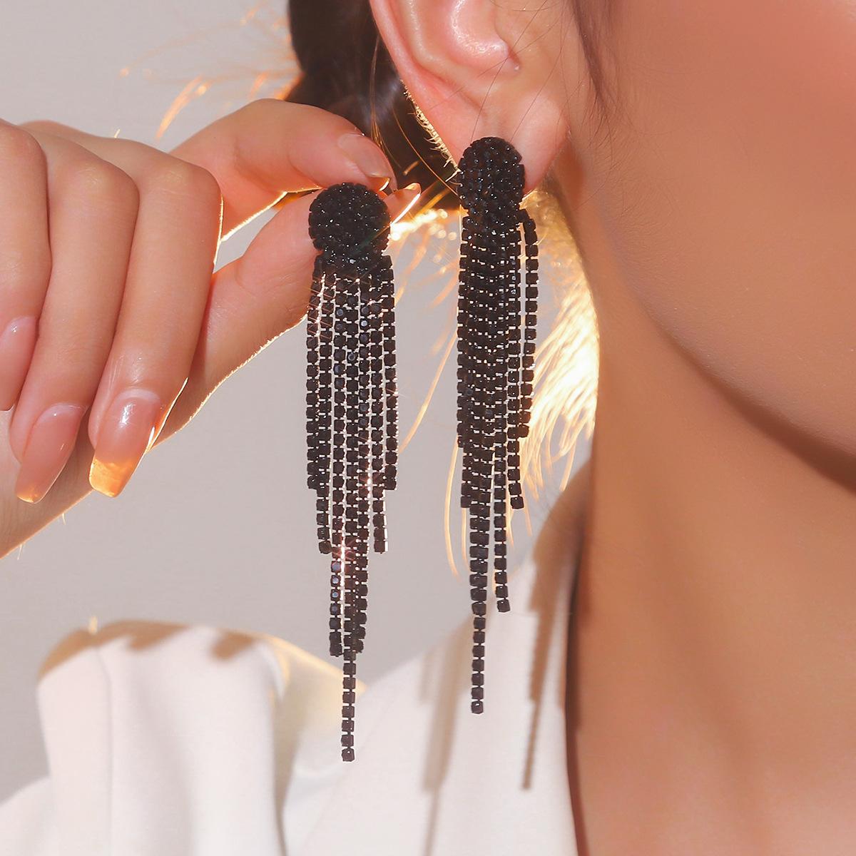 

Classic Black Long Fringed Earrings