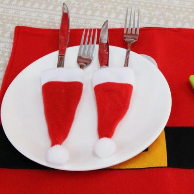 Christmas Decorations Mini Christmas Hat New Velvet Hat Knife And Fork Set Wine Bottle Decoration