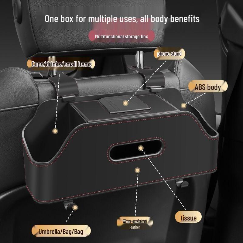 Multifunctional Car Seat Organizer with Hook, Cup Holder & Tissue Box