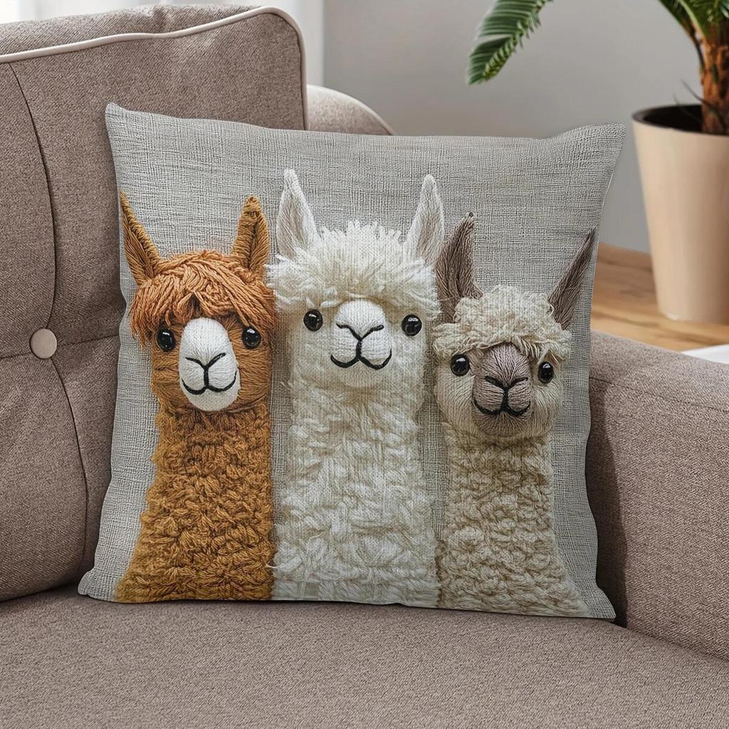 Cute Alpaca Print Throw Pillow Cover 18x18 Inch Soft Farmhouse Decor for Living Room Bedroom Chair Sofa Car Interior Decoration