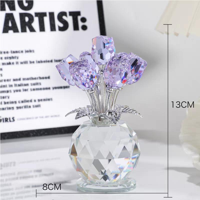 Crystal Flowers Colorful Rose Romantic Love Home Decor Flower Collectible Figurines Crystal Statue for Wife Mom Women Mothers